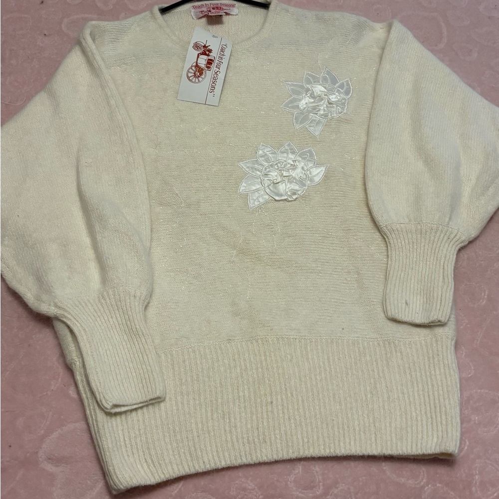 Vintage Coach Ivory Sweater with Elegant Floral Accents NEW with TAGS!